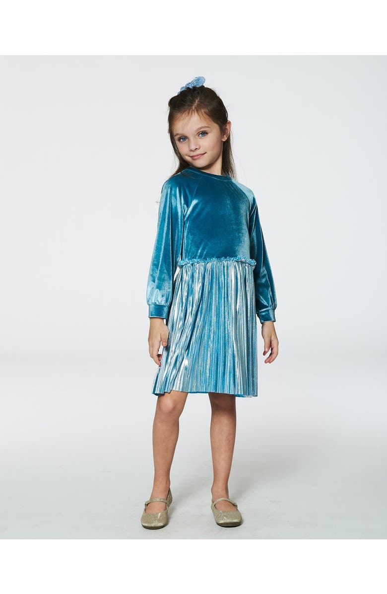 Deux par Deux Little Girl's Bi-Material Long Sleeve Dress Blue Frost, Alternate, color,