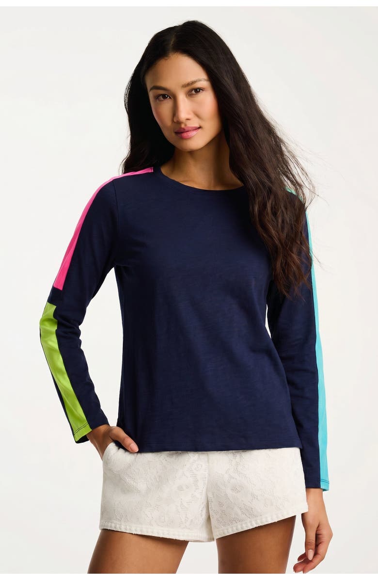 Lisa Todd Mesh On Cotton Tee, Main, color, Navy Multi