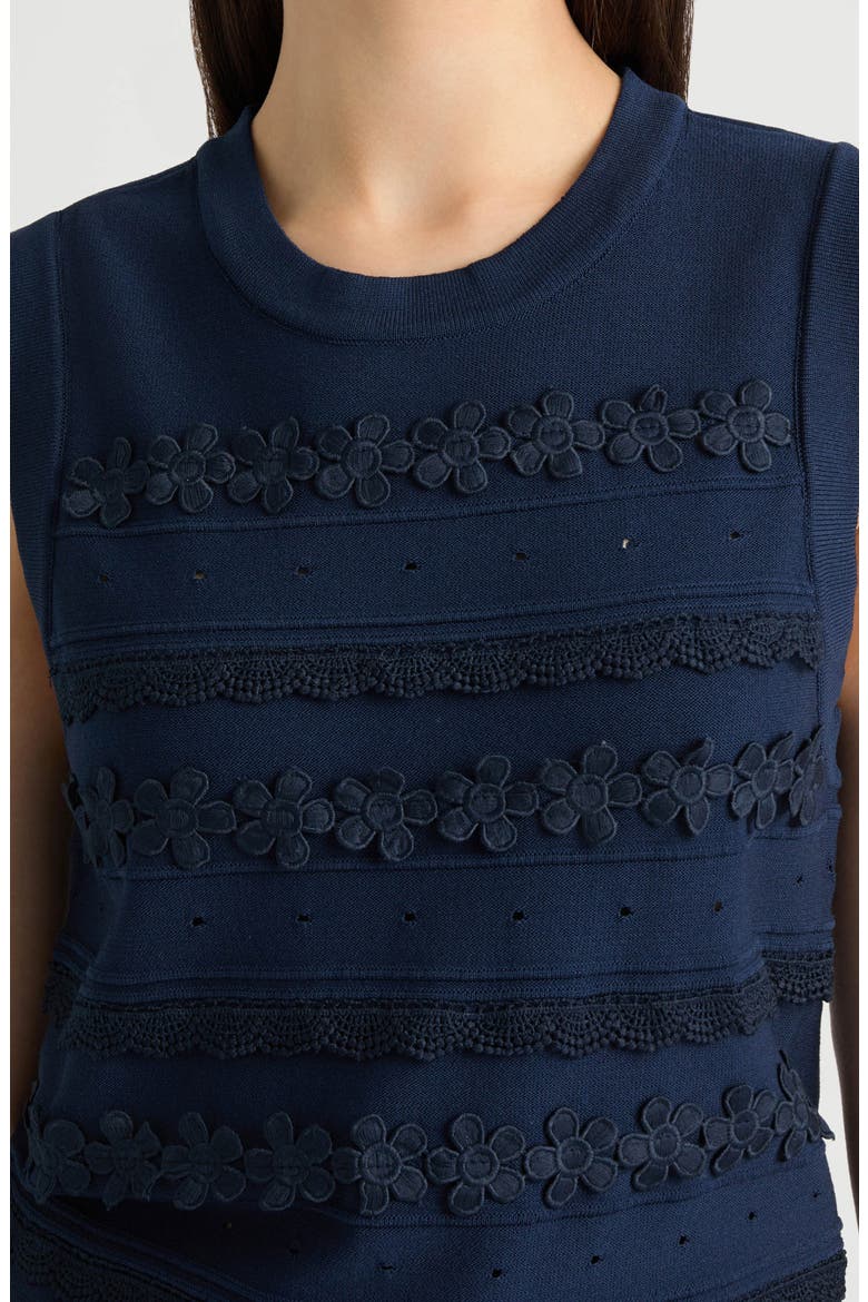 Floral Appliqué Sweater, Alternate, color, NAVY