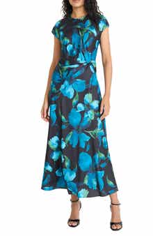 Maggy London Floral Cap Sleeve A-Line Maxi Dress