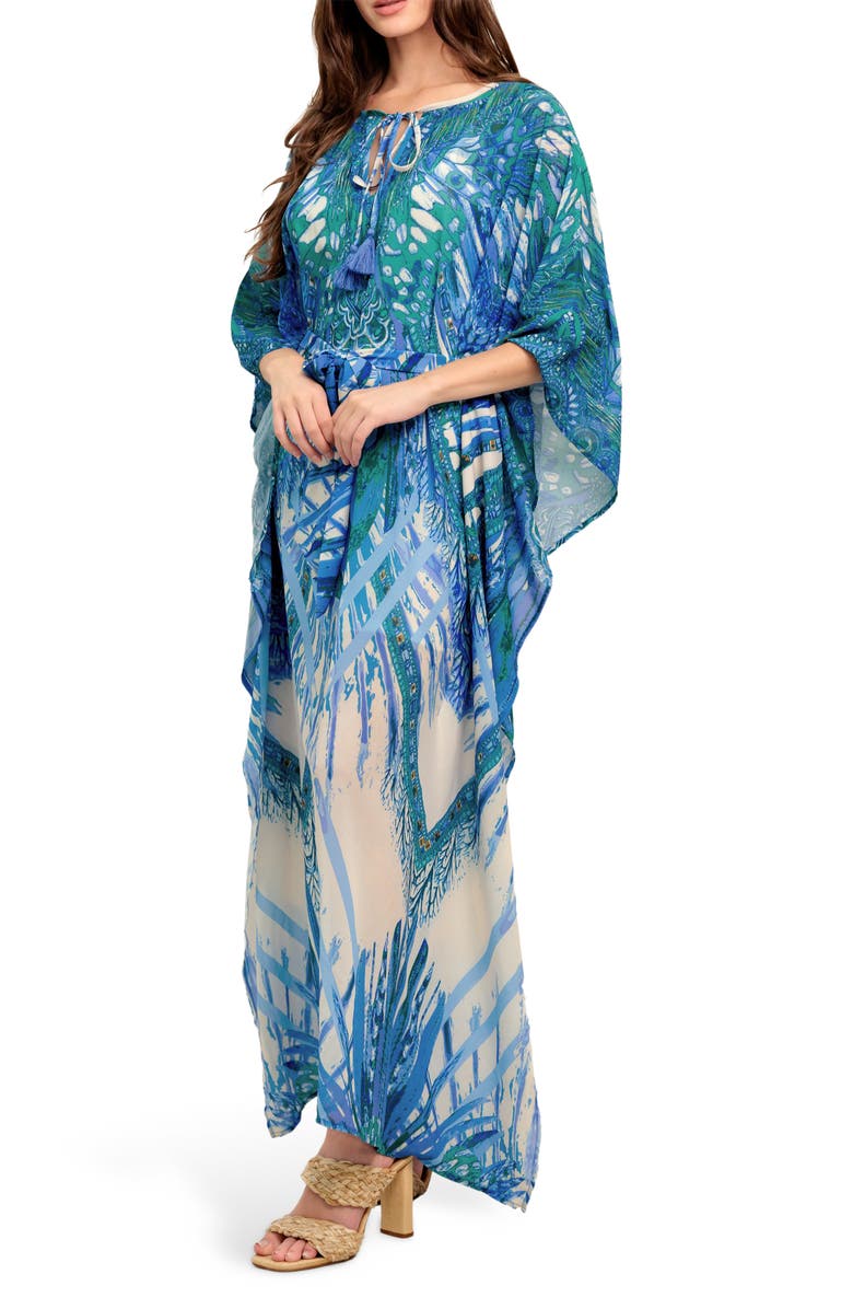 FLYING TOMATO Batwing Sleeve Caftan Maxi Dress, Alternate, color, Blue Multi