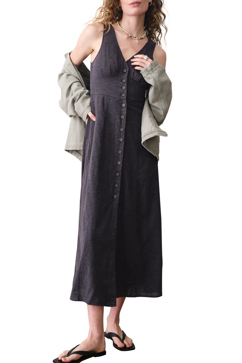 Camila Button Front Hemp Blend Maxi Dress, Main, color, BLACK
