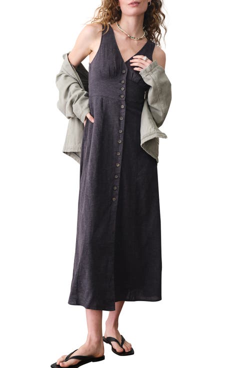 Camila Button Front Hemp Blend Maxi Dress