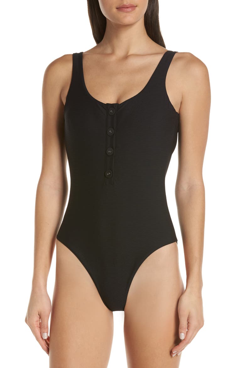 Sandra Ribbed One-Piece Swimsuit, Main, color, BLACK