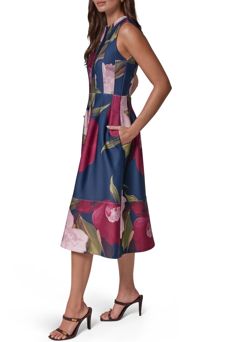 Floral Panelled Scuba Crepe Fit & Flare Dress, Alternate, color, NAVY/ BLACK