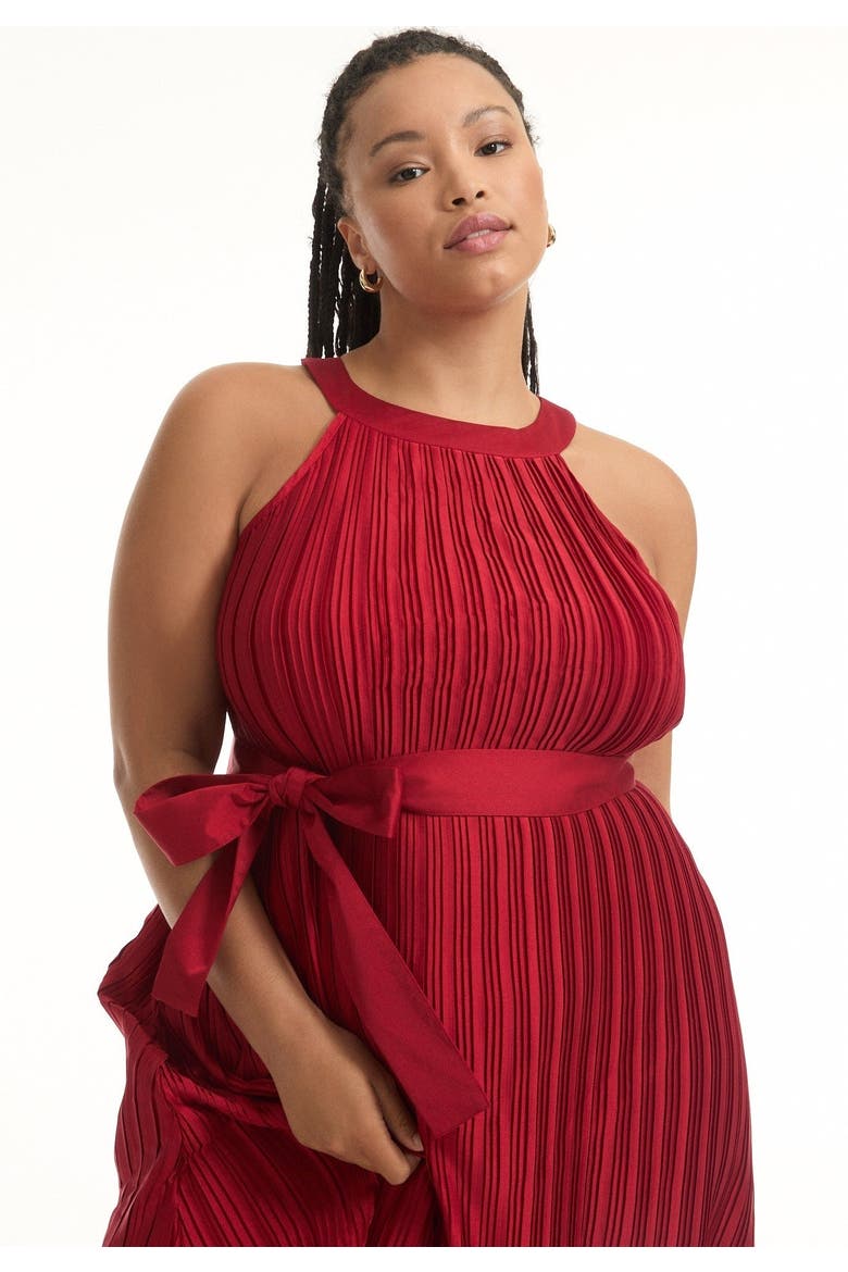 Pleated Halter Maxi Dress, Alternate, color, BOLD RED
