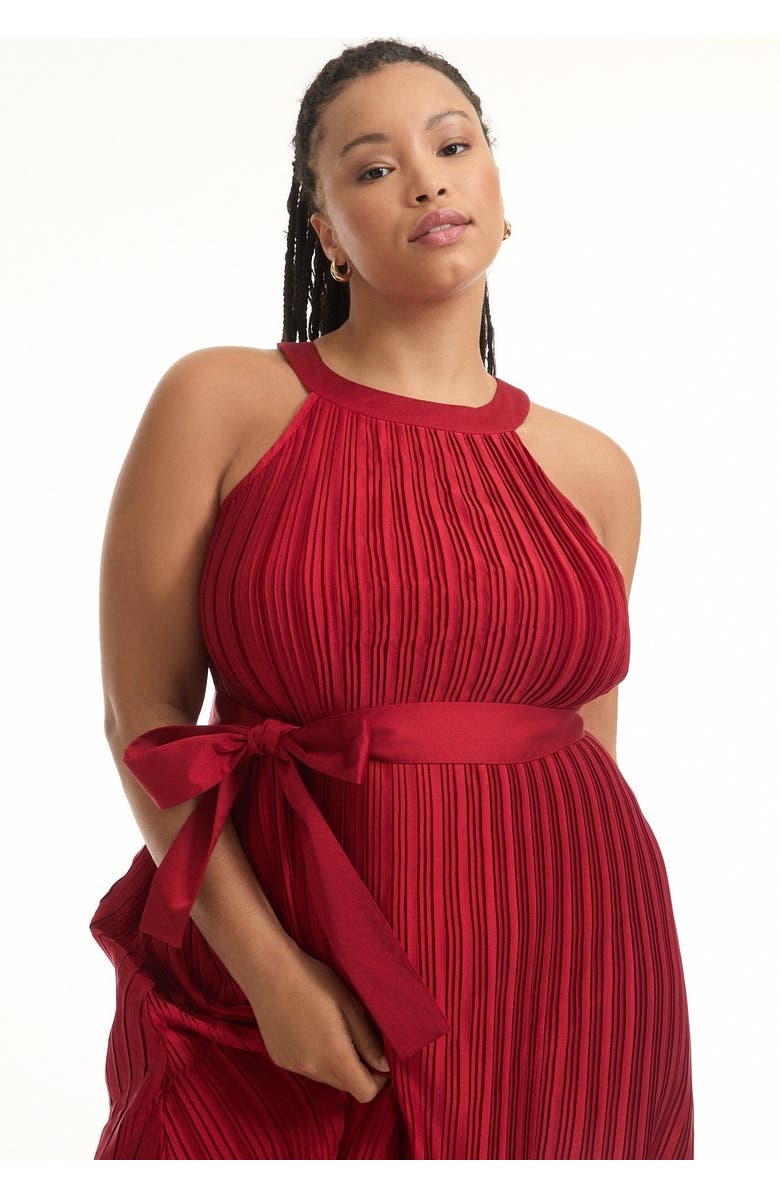June + Vie Pleated Halter Maxi Dress, Alternate, color, Bold Red