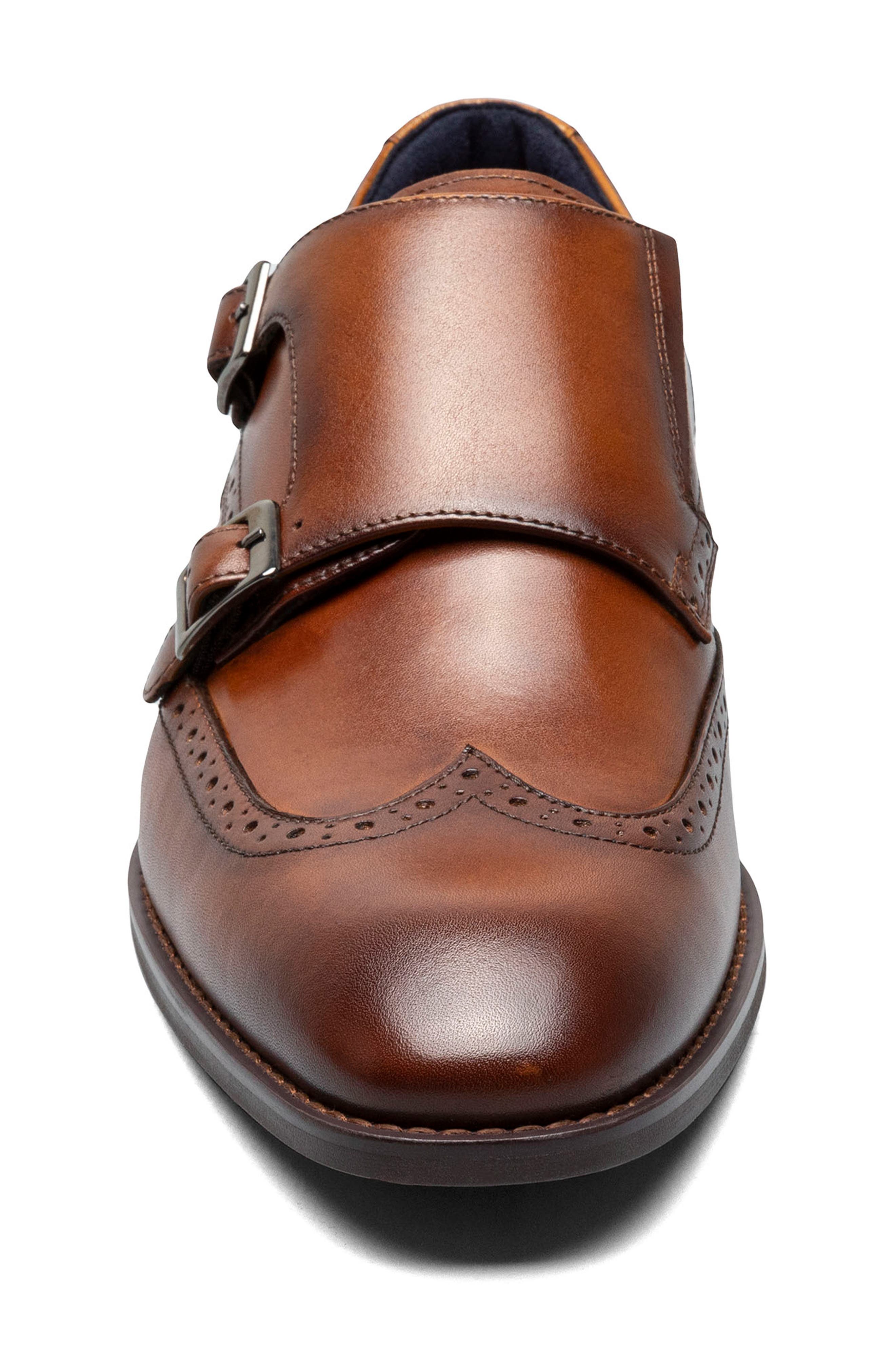 Stacy Adams Karson Wingtip Double Monk Strap Shoe, Alternate, color, Cognac