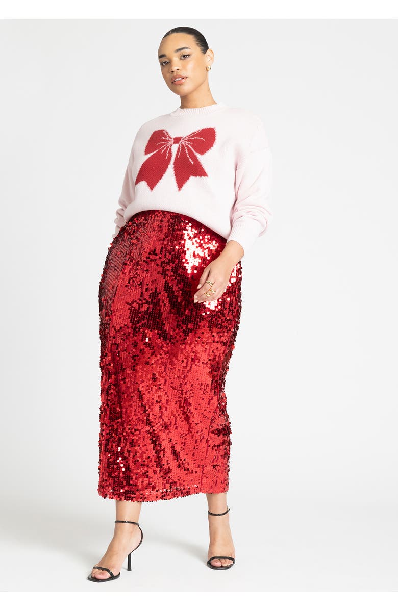 ELOQUII Bow Intarsia Sweater, Alternate, color, Pink Dolphin