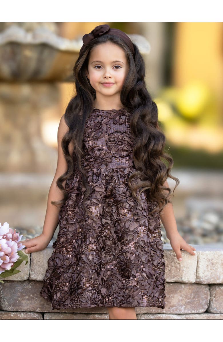 Mia Belle Girls Dazzling Petals Sequin Party Dress, Alternate, color, Brown