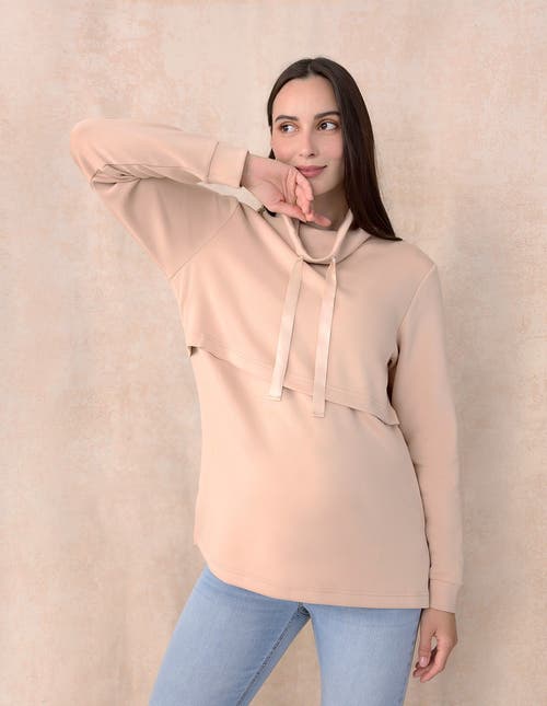 Motherhood Maternity Funnel Neck Pullover Nursing Sweatshirt In Neutral
