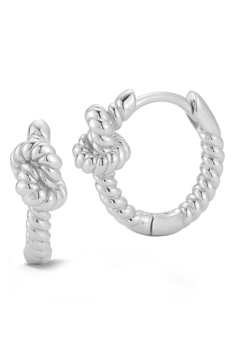 GLAZE JEWELRY Love Knot Huggie Hoop Earrings, Main, color, Silver