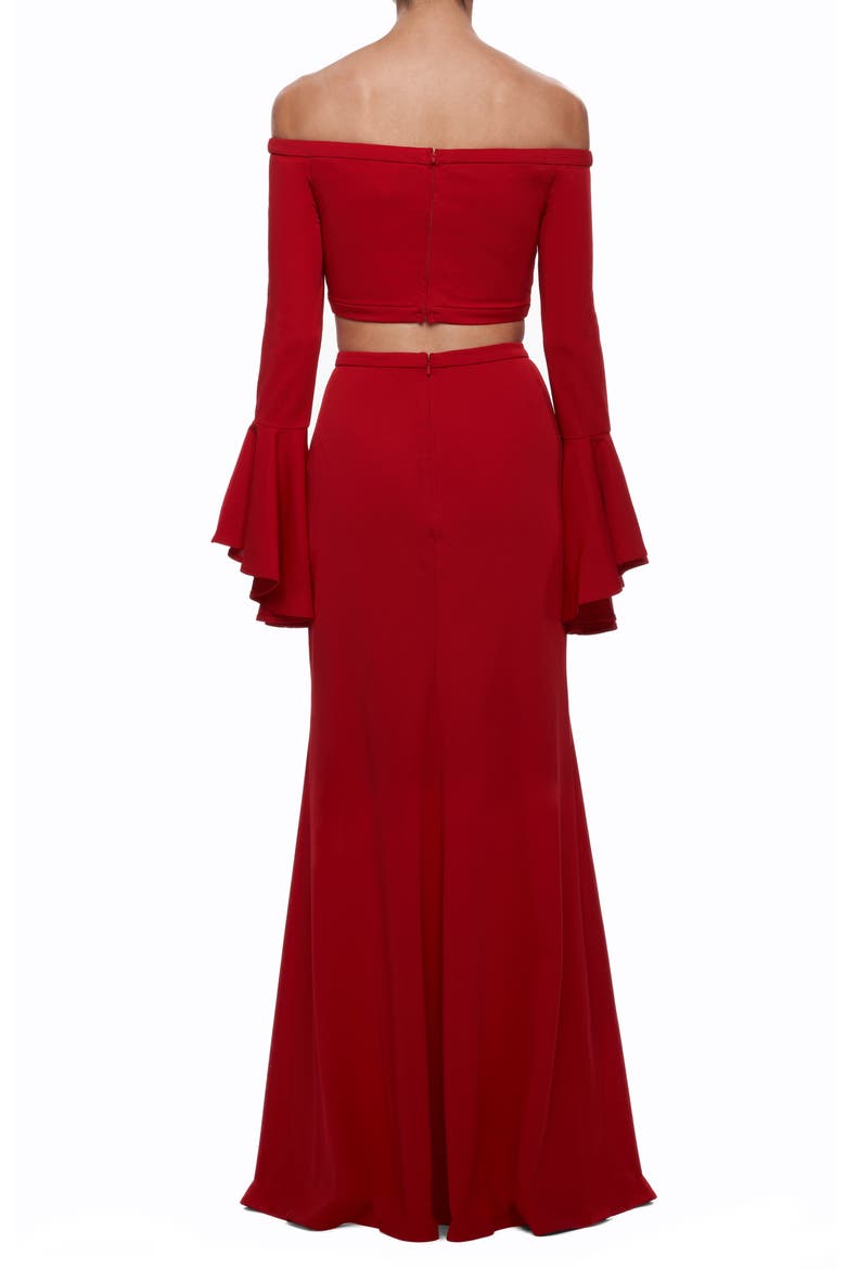 Off the Shoulder Two Piece Dress with Flared Sleeves, Alternate, color, RED