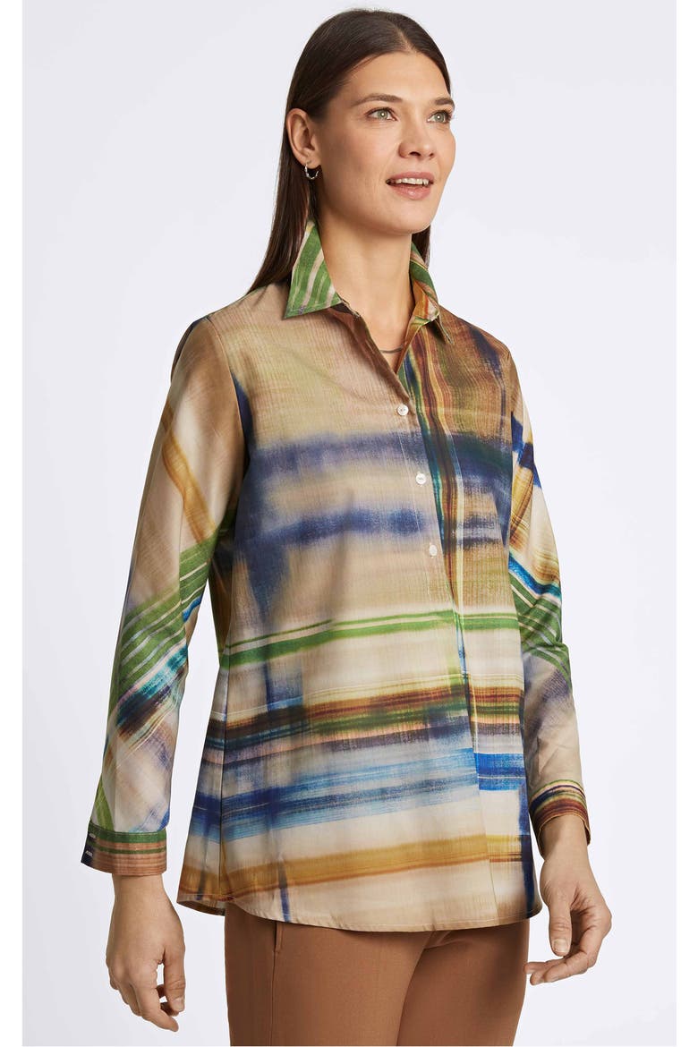Delia Painterly Stripe Cotton Button-Up Shirt, Alternate, color, BLUE MULTI
