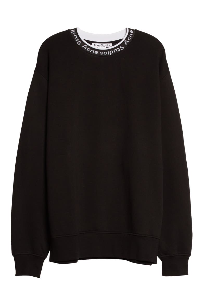 Men's Fulton Logo Rib Crewneck Sweatshirt, Alternate, color, BLACK