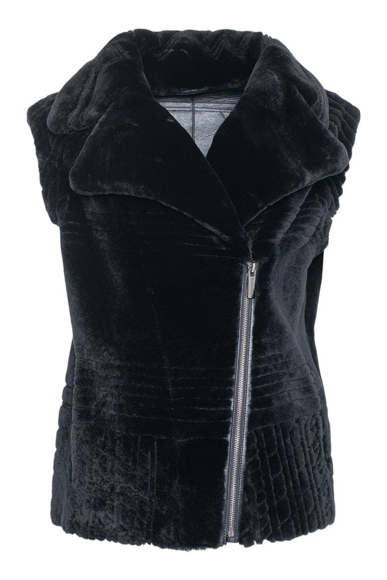 Genuine Shearling Zip Vest With Grooved Pattern, Alternate, color, BLACK