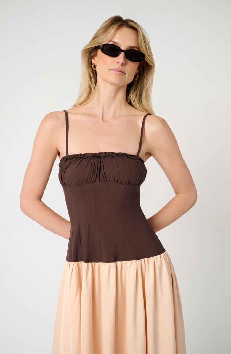 WeWoreWhat Corset Bodice Maxi Dress, Alternate, color, Chestnut/ Beige