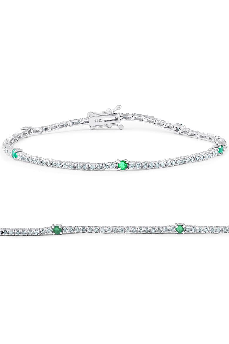 1 1/10 Ct Diamond & Green Emerald Tennis Bracelet 14k Gold 7" Lab Grown, Main, color, 14k White Gold