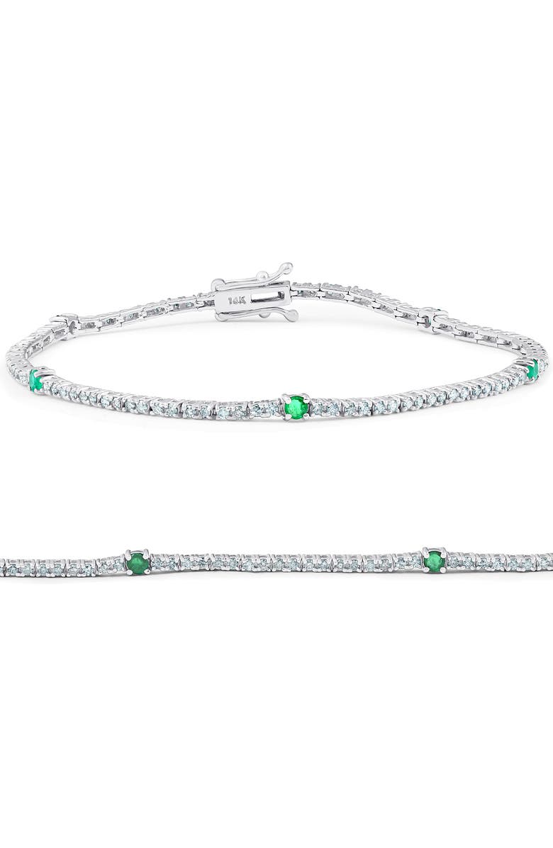 Bliss Diamond 1 1/10 Ct Diamond & Green Emerald Tennis Bracelet 14k Gold 7" Lab Grown, Main, color, 14K White Gold