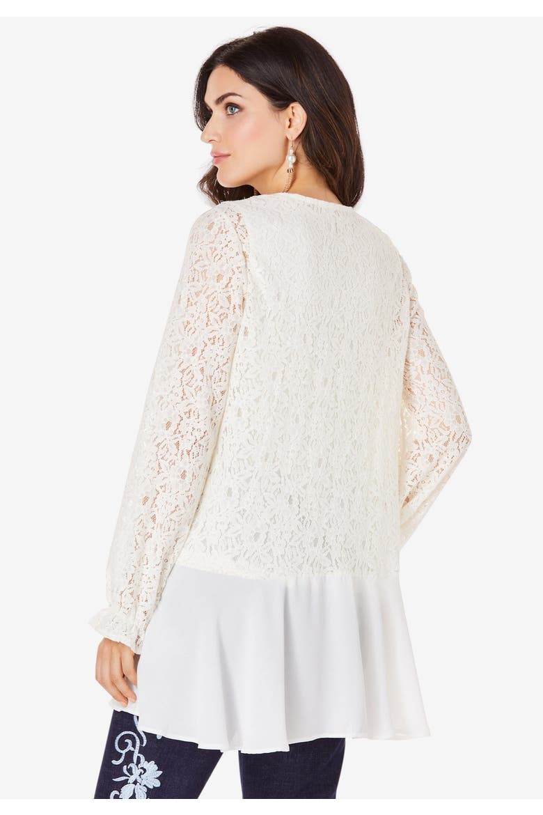 Lace & Georgette Swing Tunic, Alternate, color, BLACK