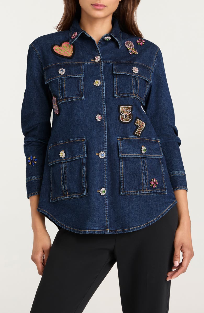 Cinq à Sept Retro Love Vera Stretch Denim Jacket, Main, color, Abyss/ Multi