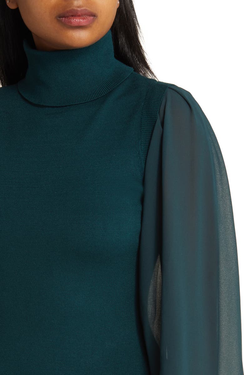 Vince Camuto Chiffon Long Sleeve Turtleneck Sweater Dress, Alternate, color, Spruce