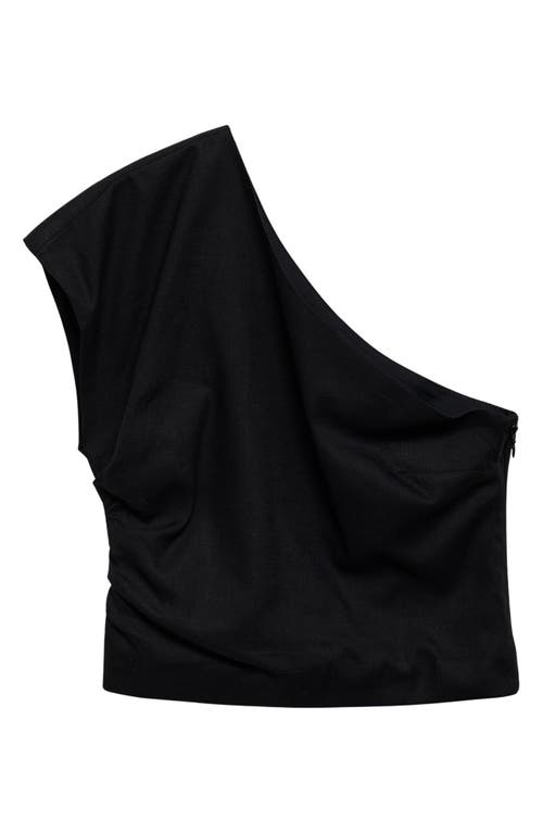Mango Bari One-shoulder Linen Blend Top In Black