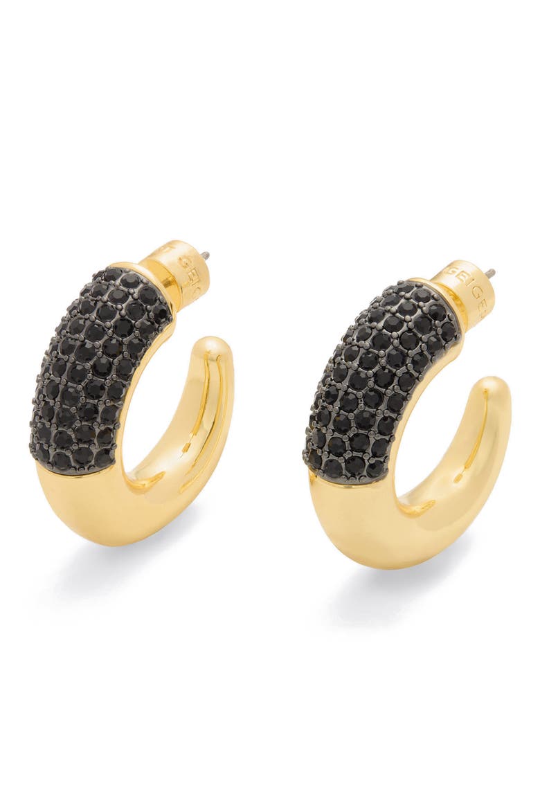 Pavé Crystal Chunky Hoop Earrings, Main, color, BLACK