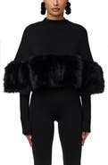 Naked Wardrobe Faux Fur Trim Cape Crop Top