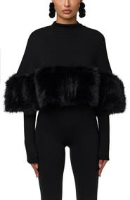 Naked Wardrobe Faux Fur Trim Cape Crop Top