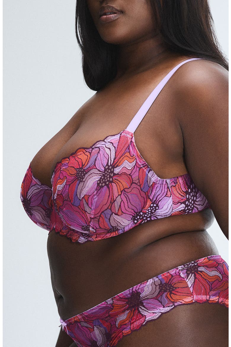 Mosaic Floral Lace Unlined Demi Bra, Alternate, color, PURPLE OPAL