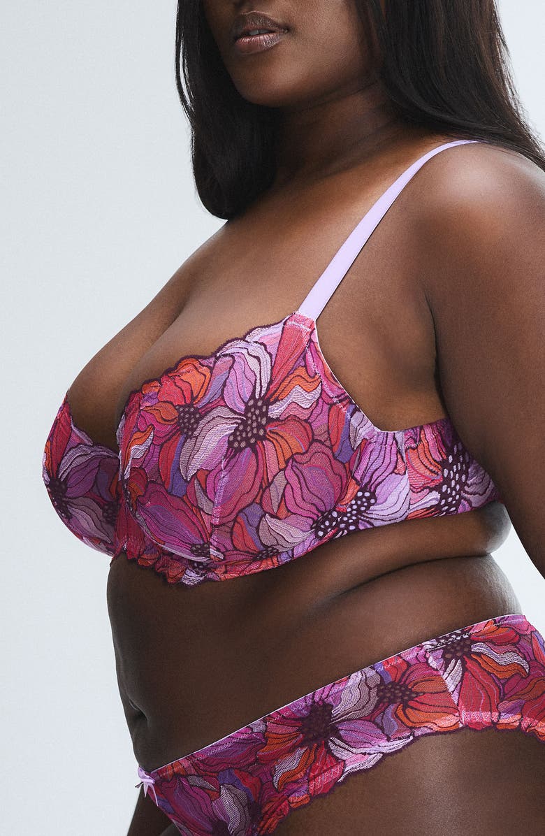 SAVAGE X FENTY Mosaic Floral Lace Unlined Demi Bra, Alternate, color, Purple Opal