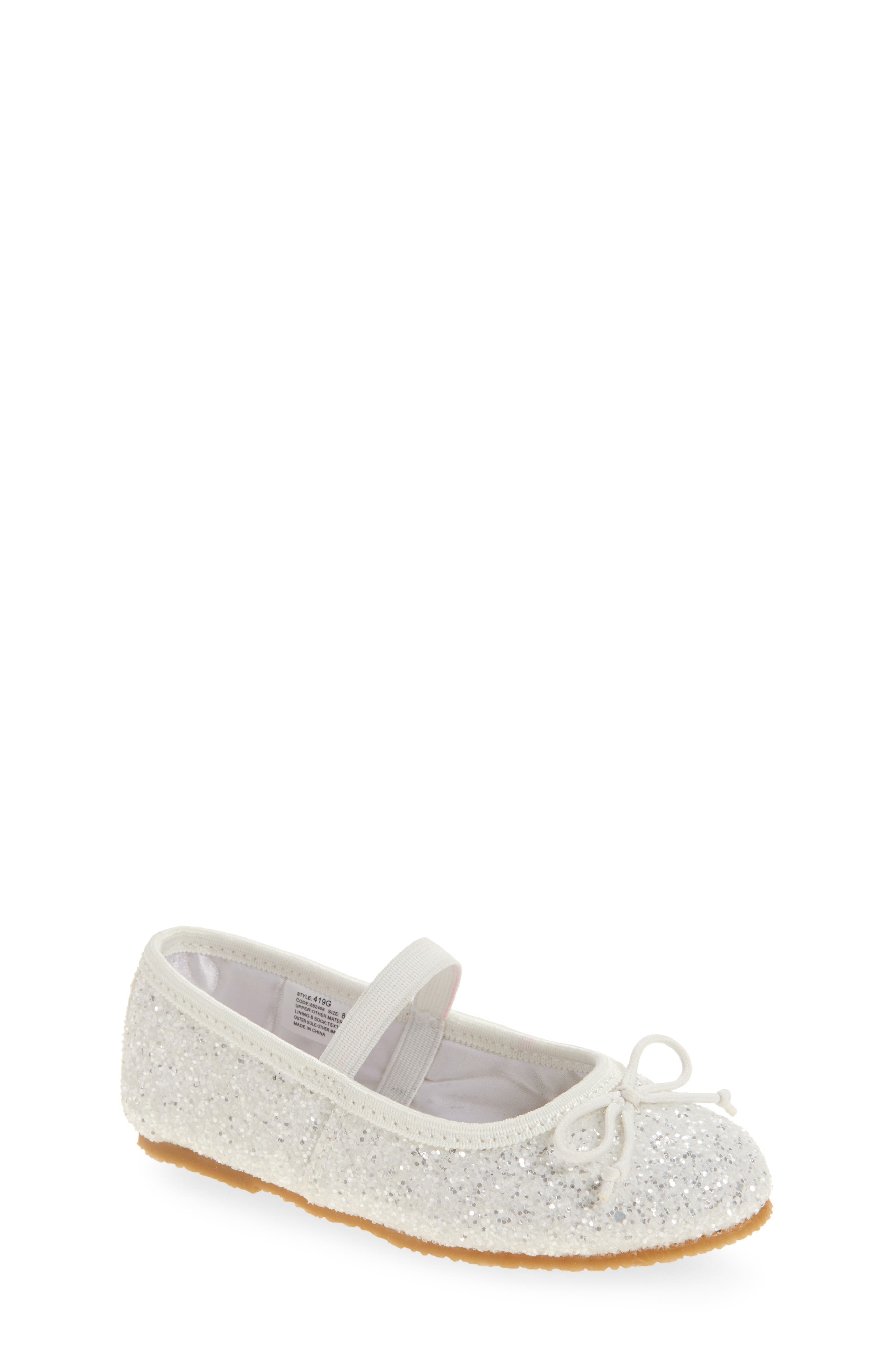 L'AMOUR Kids' Victoria Glitter Flat, Main, color, Glitter White