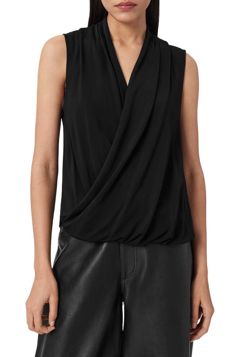 Adaline Asymmetrical Faux Wrap Tank, Main, color, BLACK