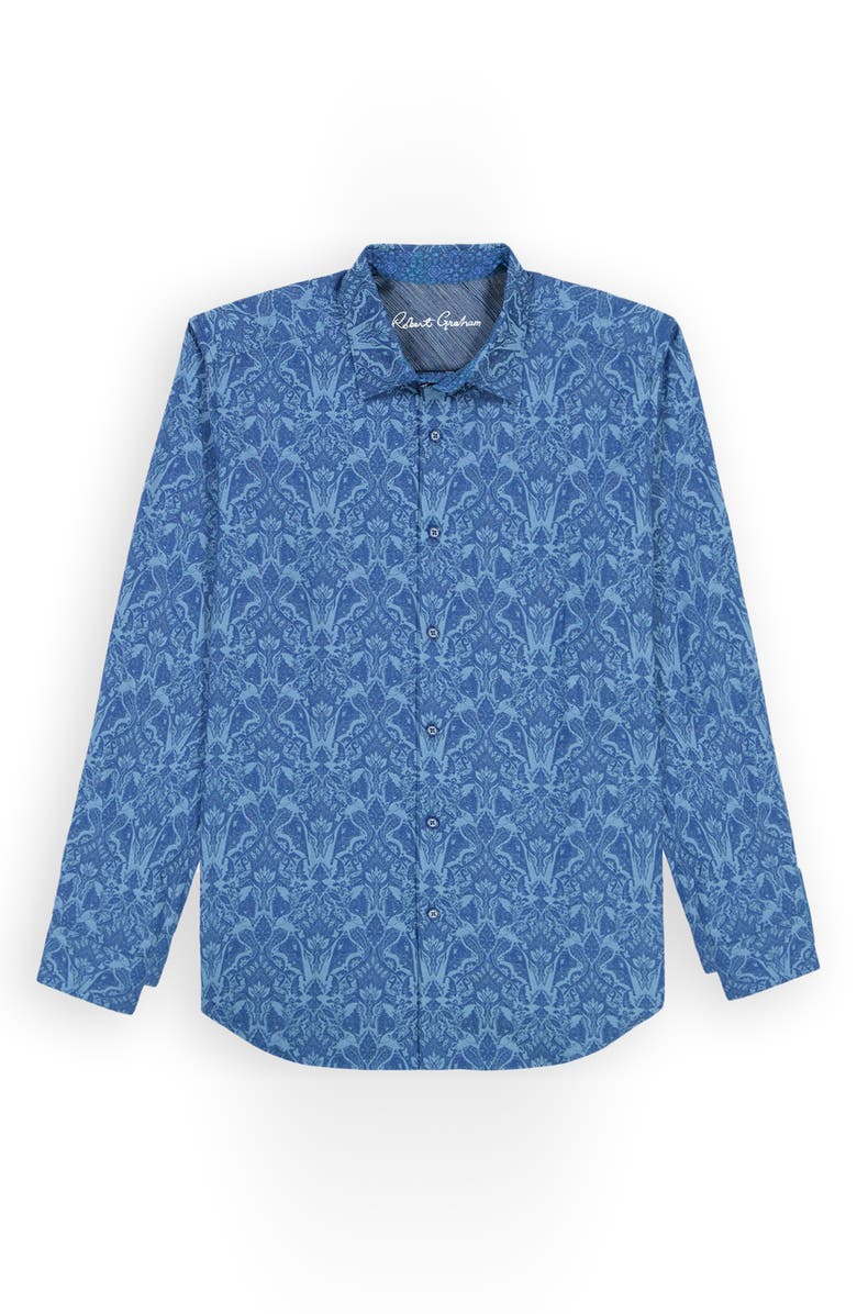 Robert Graham Highland Classic Fit Stretch Cotton Button-Up Shirt, Alternate, color, Dark Blue