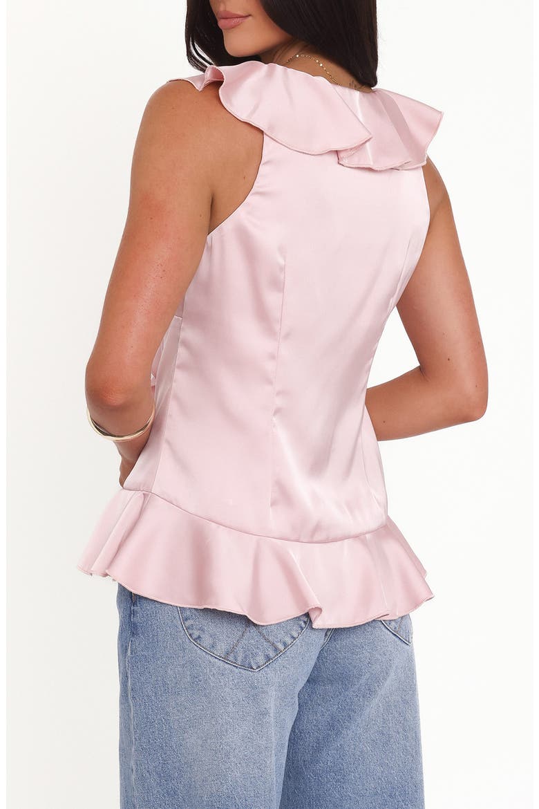 Orelia Tie Front Ruffle Satin Top, Alternate, color, PINK