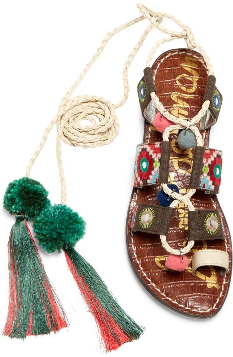 Sam Edelman 'Gretchen' Embellished Lace-Up Sandal, Alternate, color,