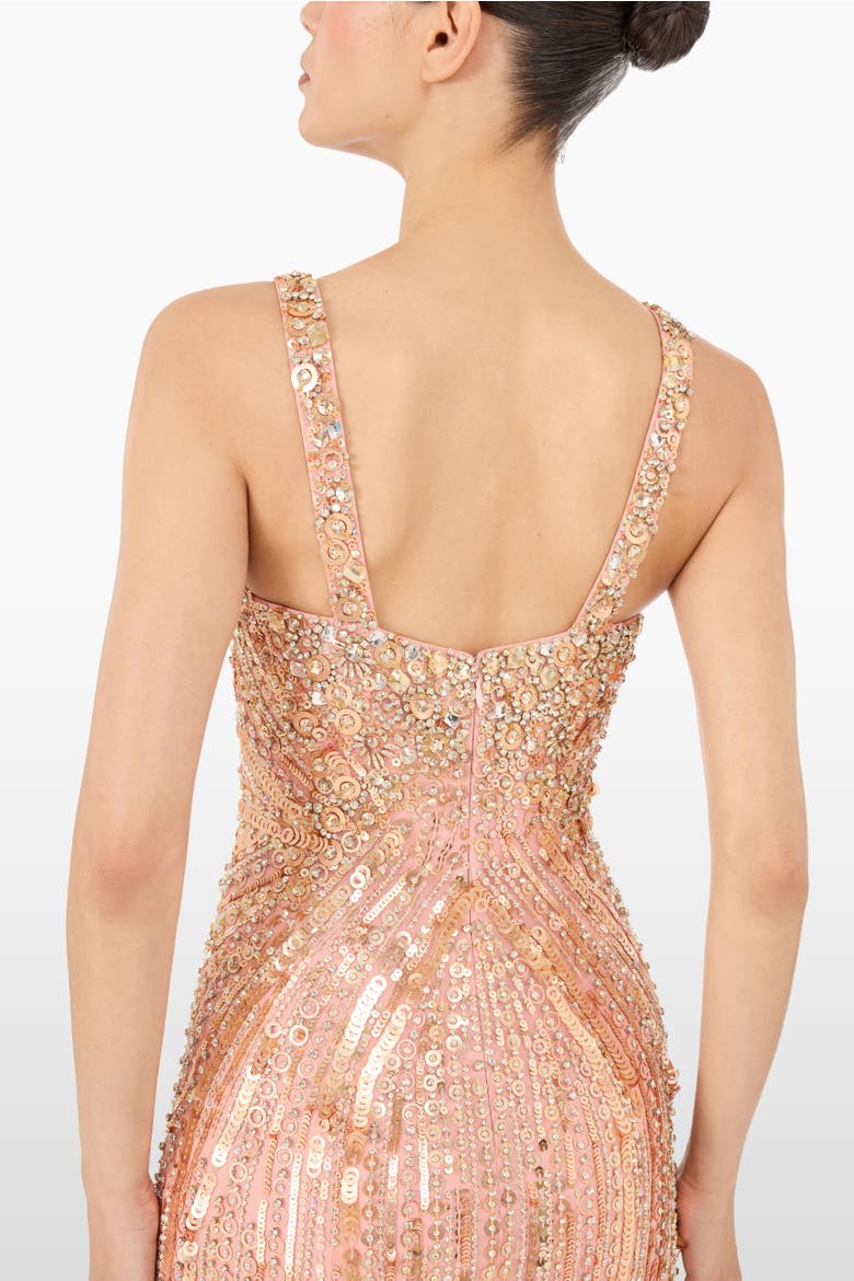 Da Vinci Sequin-Embellished Dress, Alternate, color, Peach Fizz