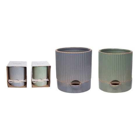 Large Terracotta Etched Self Water Planter Set of 2 for Home Decor Spring Planters Terracotta