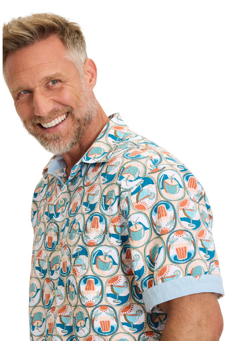 Nova Wave Glass Half Full Short Sleeve Seersucker Button-Up Shirt, Alternate, color, WHITE PEACH