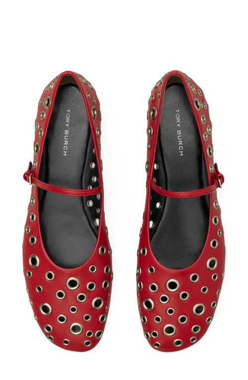 Tory Burch Eyelet Mary-jane Ballet Flats In Tory Red/silver