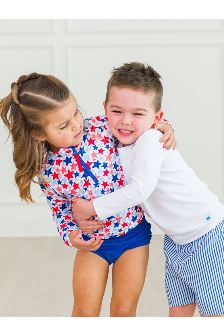 Baby Girls UPF50+ Long Sleeve Zipper Rash Guard 2-Piece, Alternate, color, Shimmer Star-Spangled
