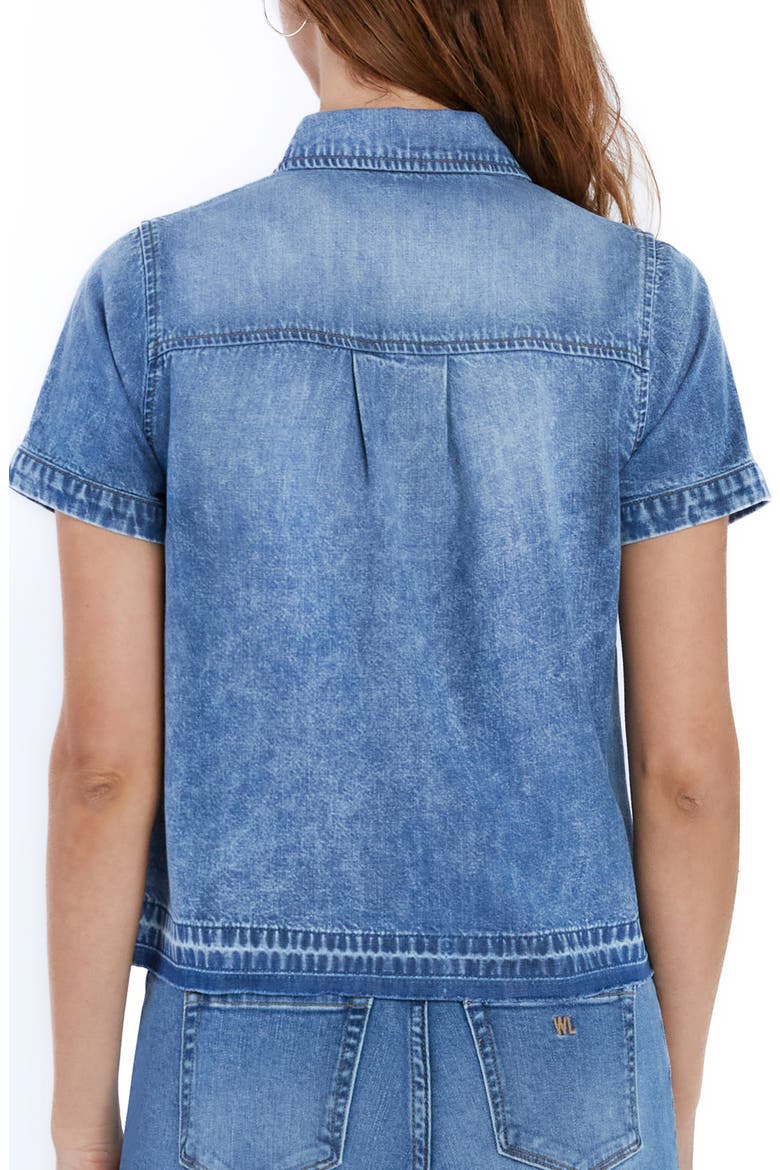 Sara Short Sleeve Denim Shirt, Alternate, color, POST BLUE