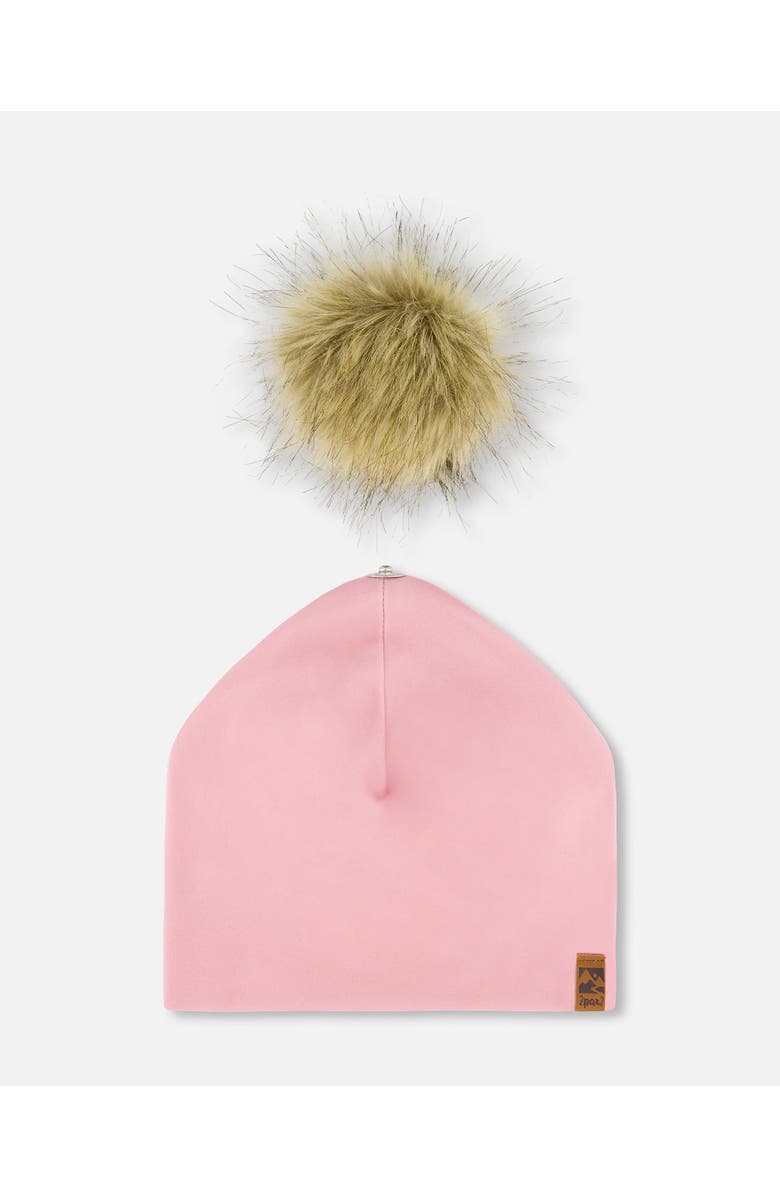 Deux par Deux Baby Girl's Solid Jersey Detachable Pompom Hat Pale Pink, Alternate, color,