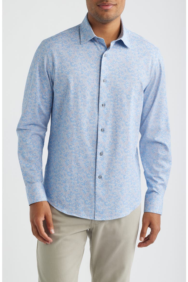 James OoohCotton® Abstract Floral Print Button-Up Shirt, Main, color, AIR BLUE