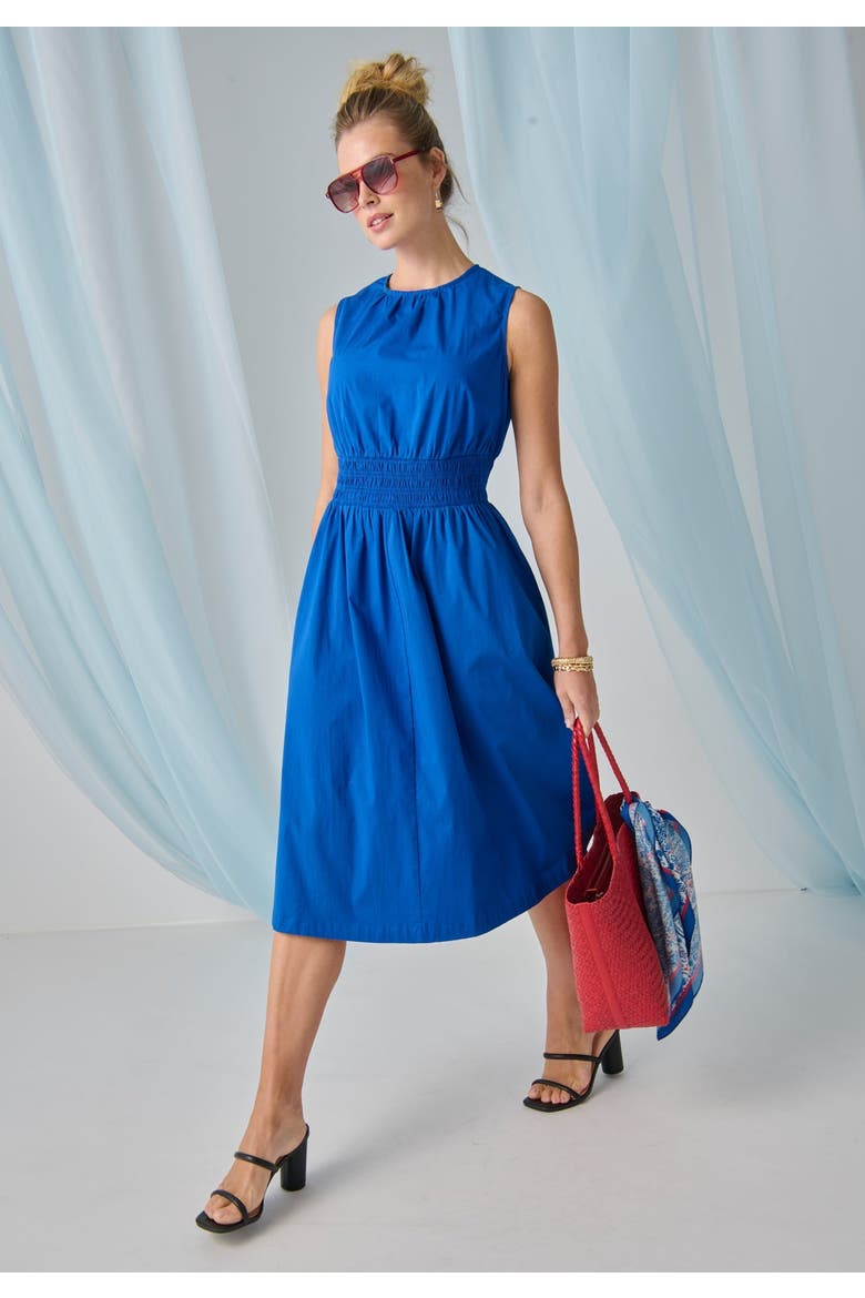 Smocked Poplin Midi Dress, Alternate, color, DARK SAPPHIRE