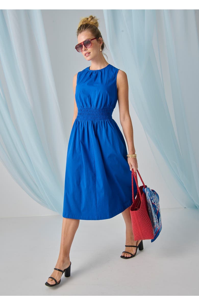 Jessica London Smocked Poplin Midi Dress, Alternate, color, Dark Sapphire