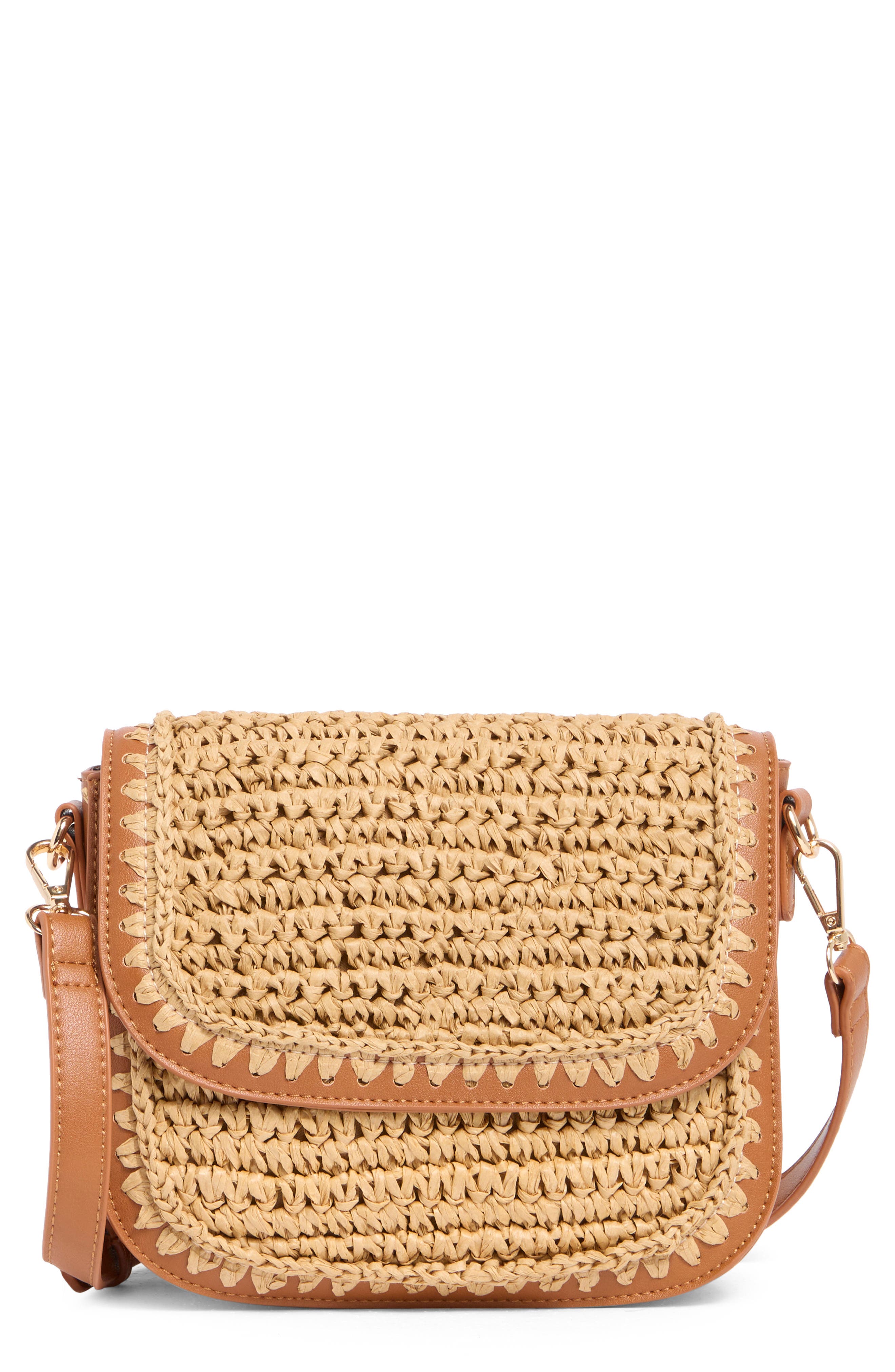 URBAN EXPRESSIONS HANDBAGS Woven Straw Flap Crossbody Bag, Main, color, 