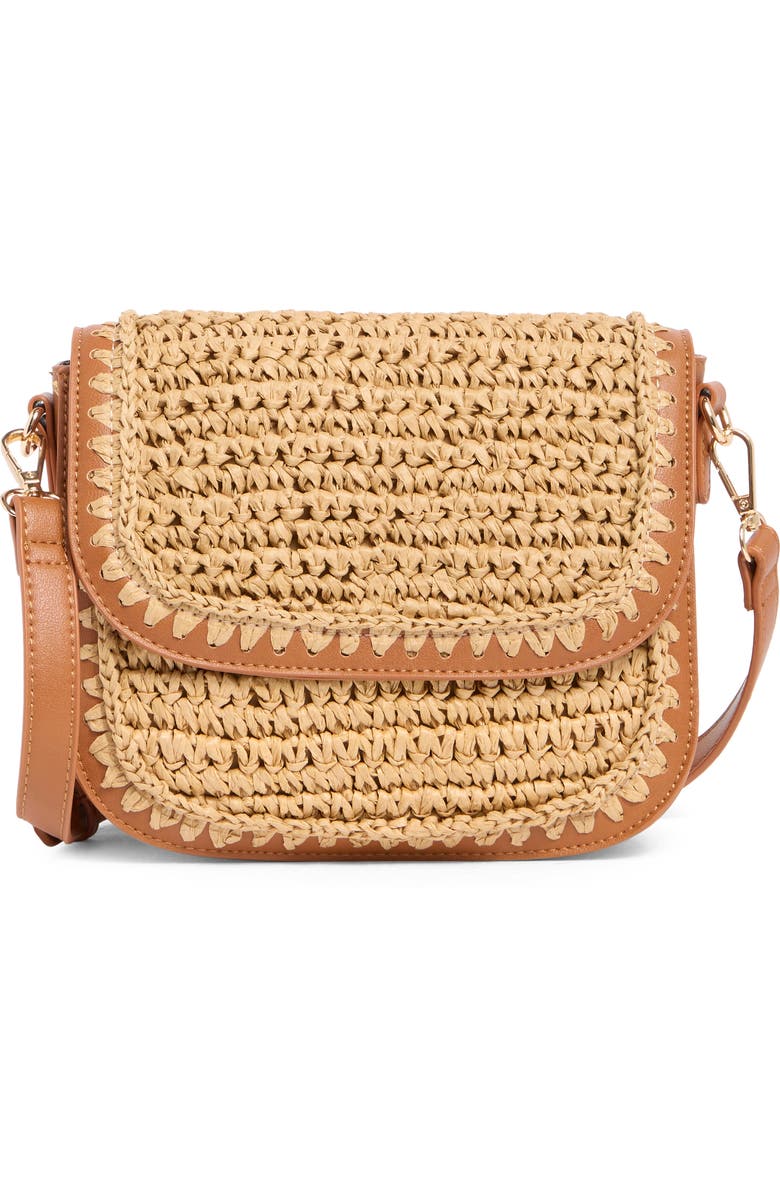 URBAN EXPRESSIONS HANDBAGS Woven Straw Flap Crossbody Bag, Main, color,
