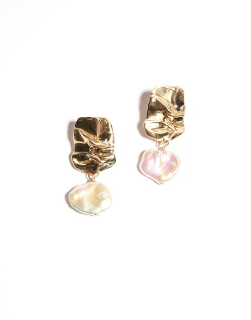 Odette New York Fender With Pearl Earrings In Brass